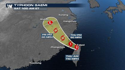 Typhoon Gaemi Displays Unusual Spin Over Taiwan